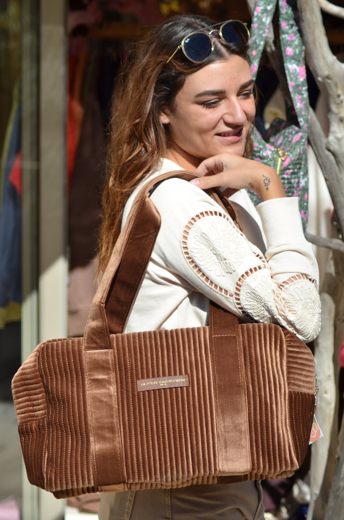 Sac Week-end Velours- Camel